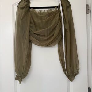 Missguided Sheer Olive Green Corset Blouse with Puff Sleeves! NWT!